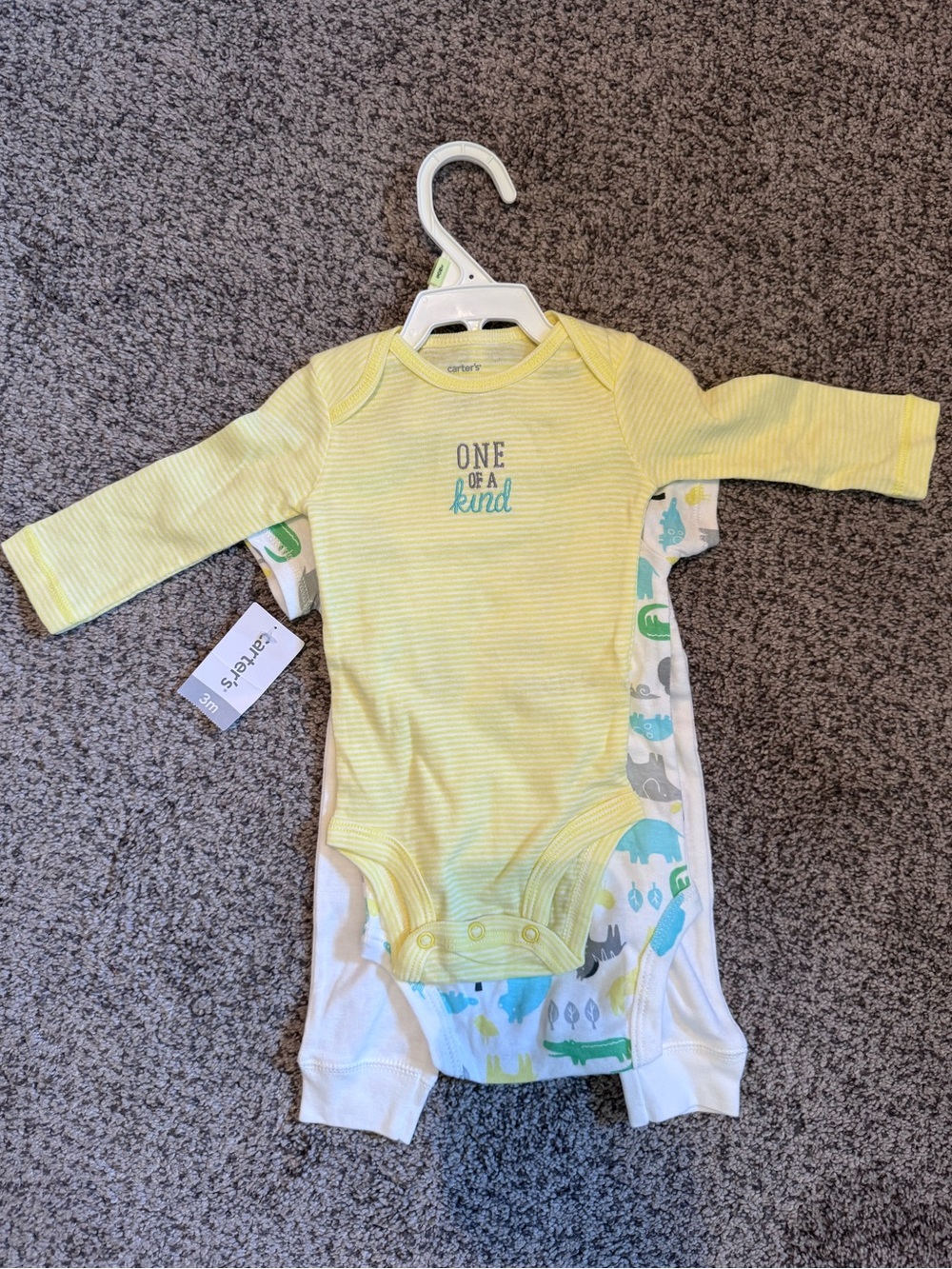 Carter's Yellow Stripe Long-Sleeve One-Piece with Animal Print